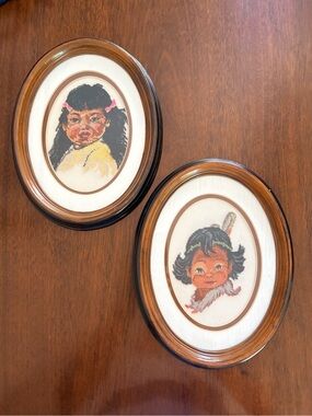 Vintage Native American needle point portraits -set of 2